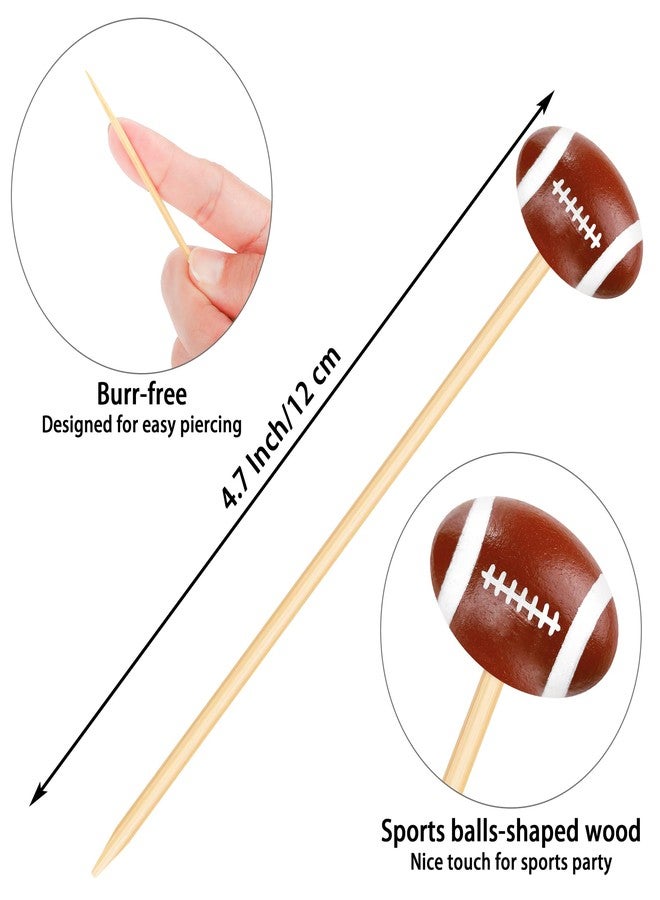 Aodaer 100 Pieces Football Bamboo Cocktail Picks 4.7 Inch Decorative Sports Ball End Cocktail Skewers Wooden Decorative Fruit Toothpicks Fruits Sandwich Buffets Party Supplies - Image 2